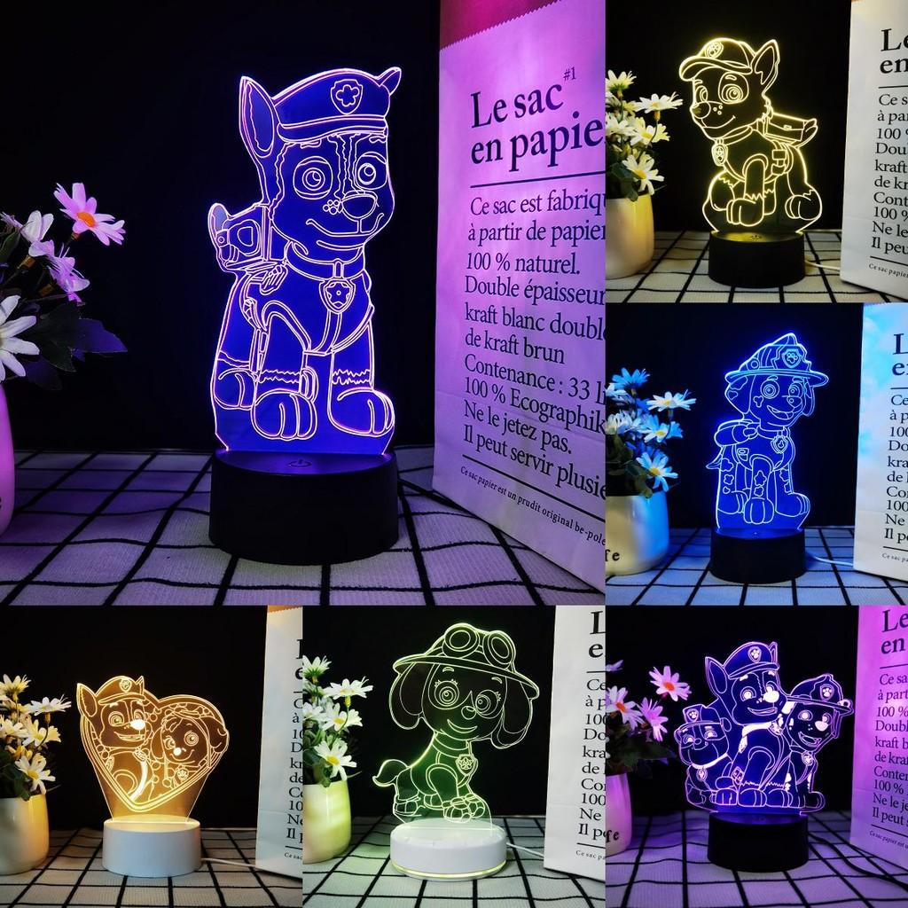 Night Light 3d Paw Patrol Toys Illusion Lamp 7 Colors Changing Desk Led Lights