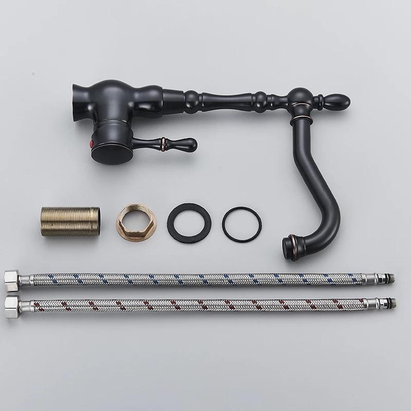 Black Brass Kitchen Faucet Single Handle Deck Mount Basin Sink Faucet 360 Rotate Mixers Taps Hot Cold Water Faucet