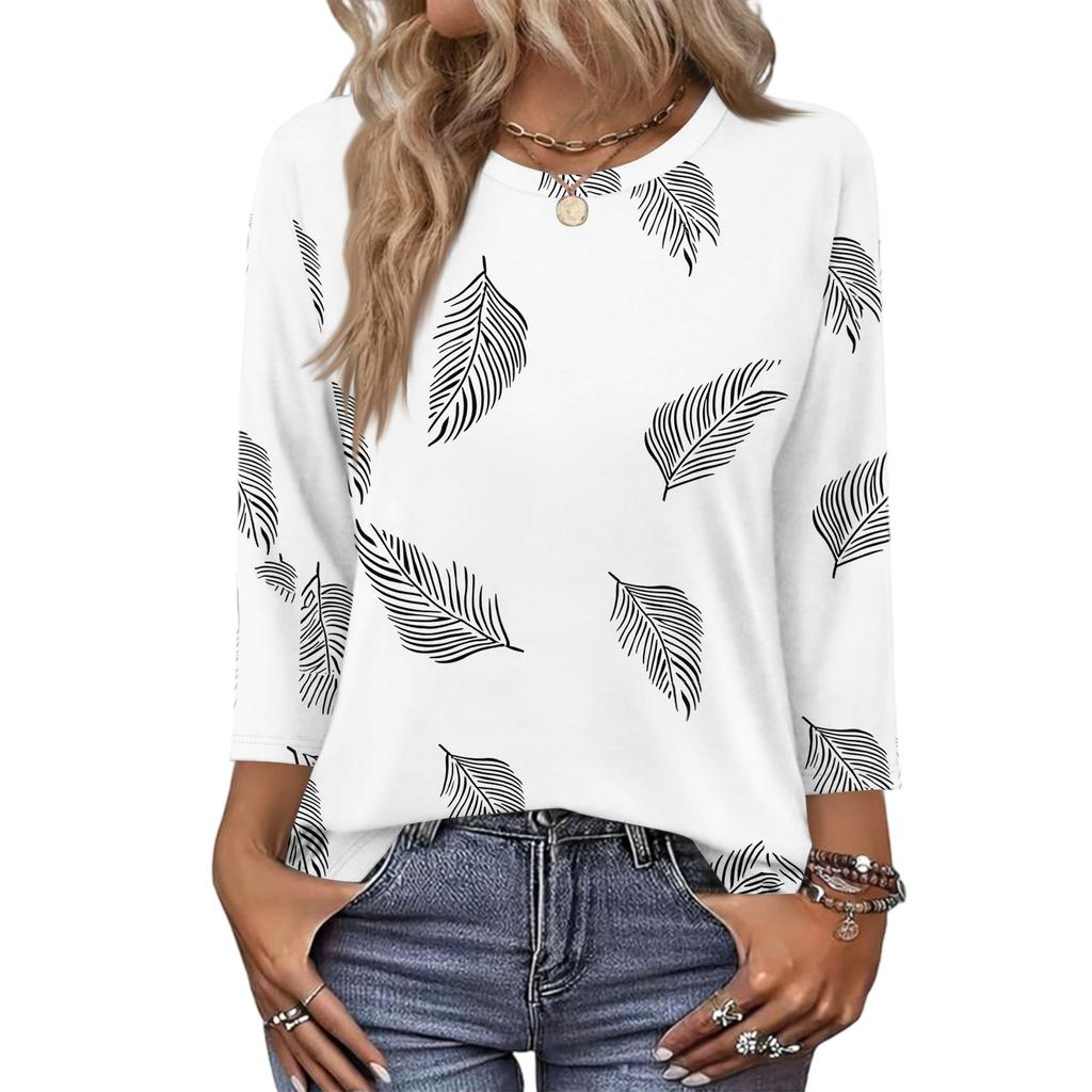 343/4 Sleeve Shirts For Women Cute Print Graphic Tees Blouses Casual Plus Size Basic Tops Pullover