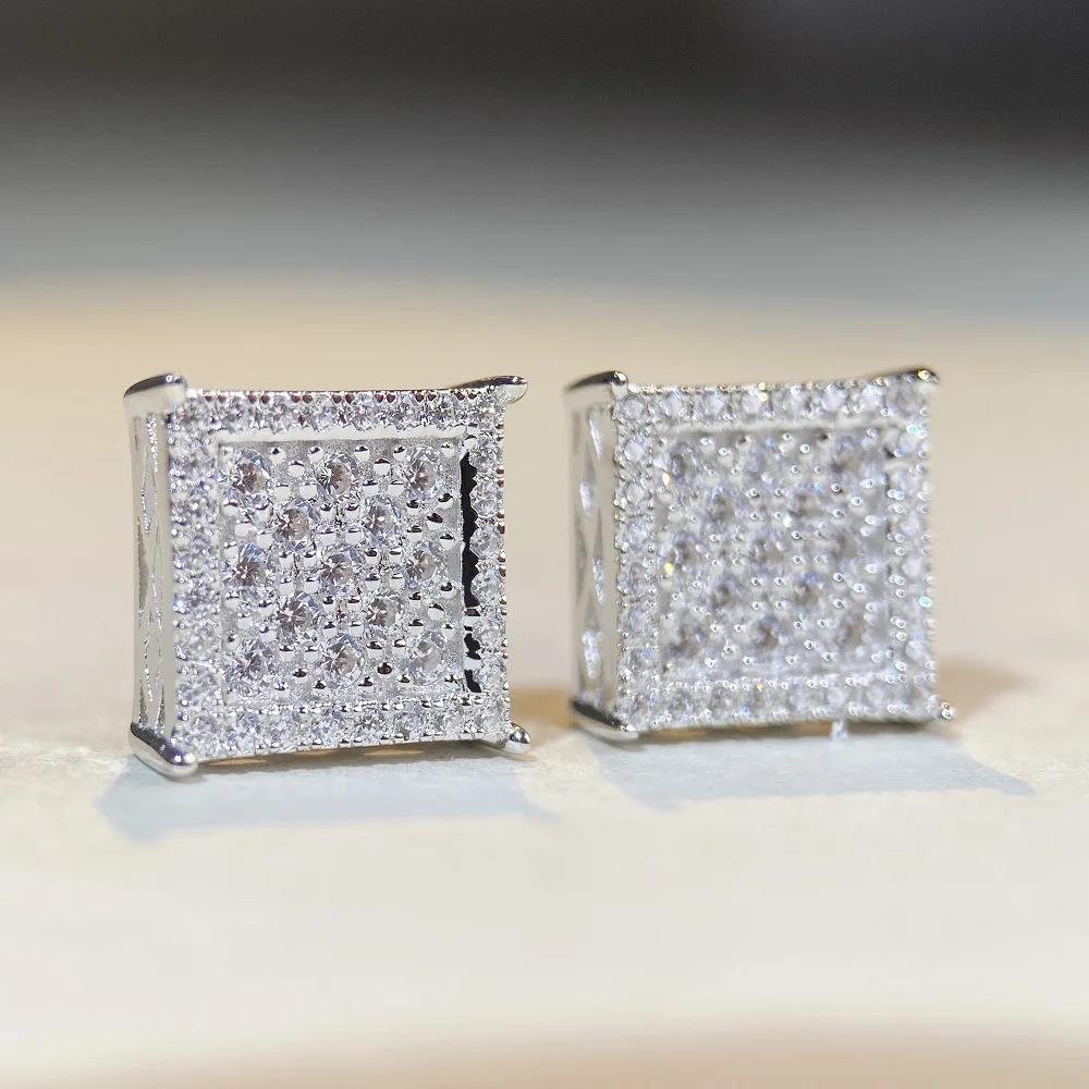 Luxurious 18K white gold and platinum PT950 hip-hop earrings for men and women, fashionable moissanite D color earrings