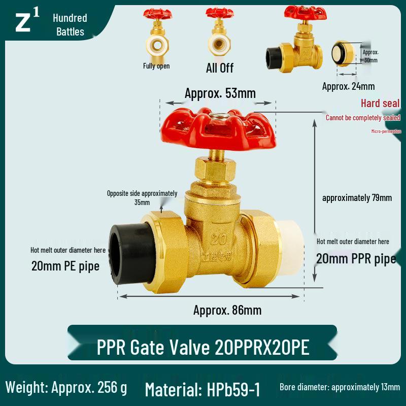 Full Copper Gate Valve for PPR, PE, and Tap Water Pipes - 20mm, 25mm, 32mm Double Union, Hot Melt Compatible.