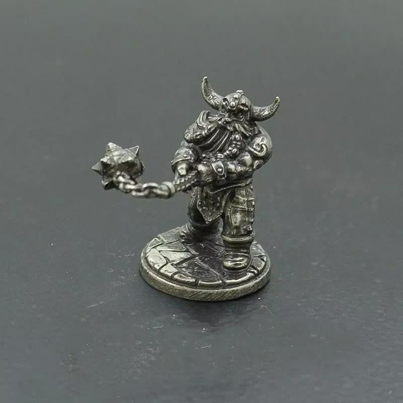 Vintage White Brass Miniature Dwarf Warrior Statue Desktop Board Game Warrior Model Toy Boys Desk Decorative Ornament Craft Gift