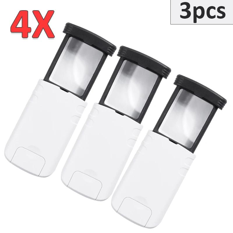 Pull-Out Pocket Magnifier 4X Reading Magnifying Glass With LED Light Illuminated Magnifiers For Reading Jeweler Identification