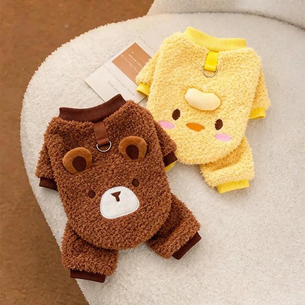 Warm Dog Plush Jumpsuit Soft Fleece Cartoon Cat Thermal Clothing Cozy Animal Pattern Winter Dog Clothes for Cats and Dogs