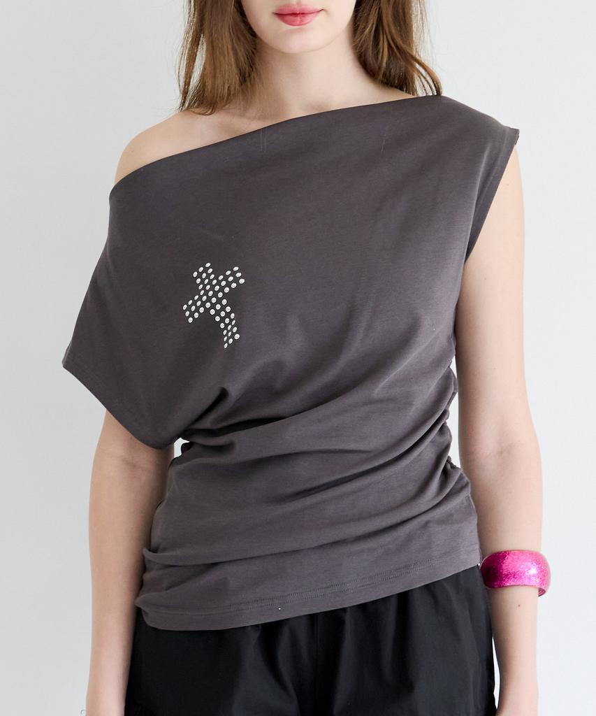 Alkialka Studded Draped Top (Charcoal)