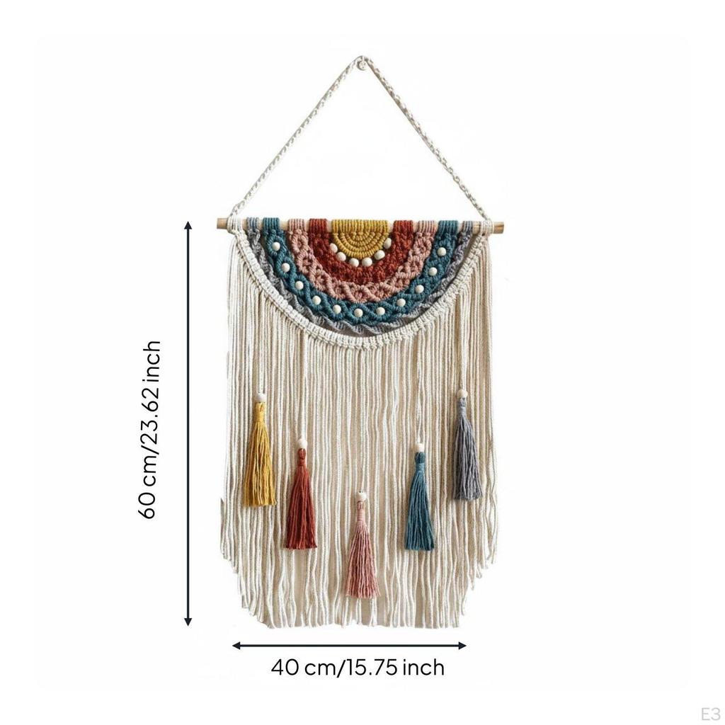 Tassel Wall Decor Colorful Design Boho Hanging Photo Backdrop for Hotel, Bedroom, Guesthouse