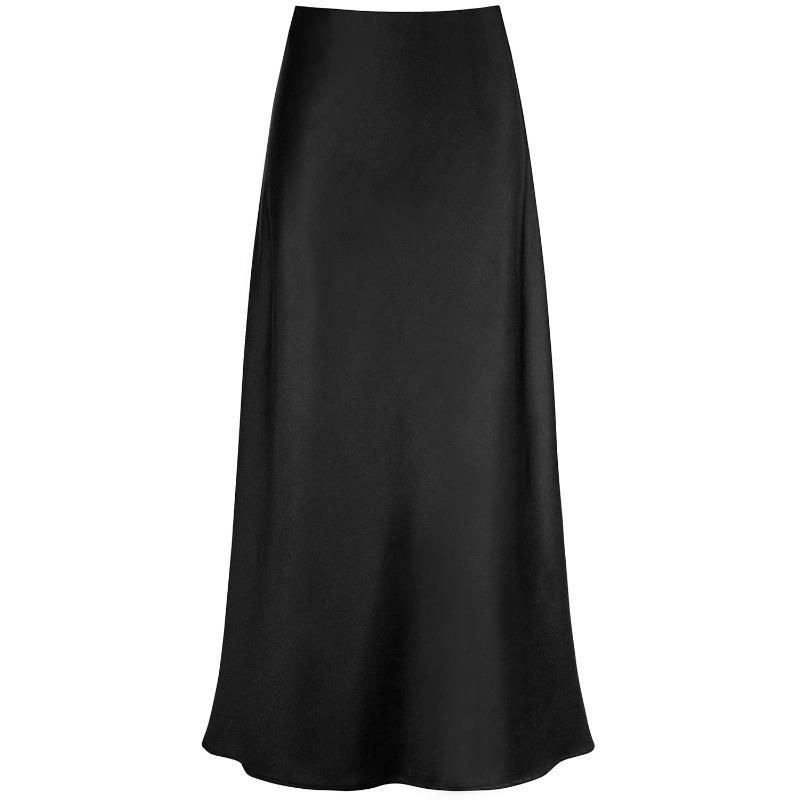 Spring and Autumn Women's Elegant Rayon Satin Skirt, High Waist, Fishtail Skirt, Solid Glossy A-line Office Skirt