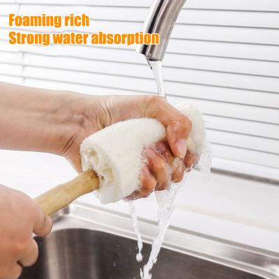 Wooden Handle Cup Brush Natural Loofah Bristles Long Thin Handle Bottles Glassware Scrubber with Lanyard Design