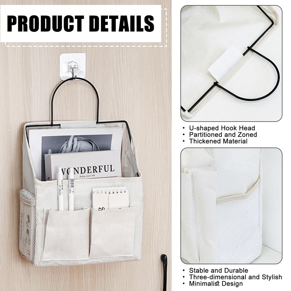 Durable Cotton Fabric Wall Mounted Organizers With Multiple Pockets For Bedroom Living Room Storage