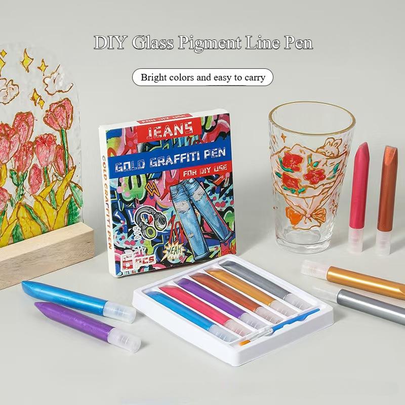10 ml/st Glaspigment Krokpenna Vattentät Akrylpigment för Handmålning på Glasprodukter 3D Målarpensel
