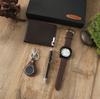 New Brown Round Plate Business Watch   Wallet   Pen   Keychain 4-piece Set Men's Gift Box Set