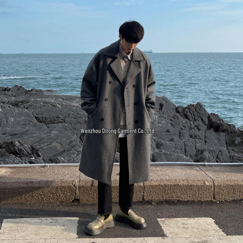 Men's British Style Wool Trench Coat - 2024 Autumn/Winter Trend, High-End Mid-Length Thick Jacket