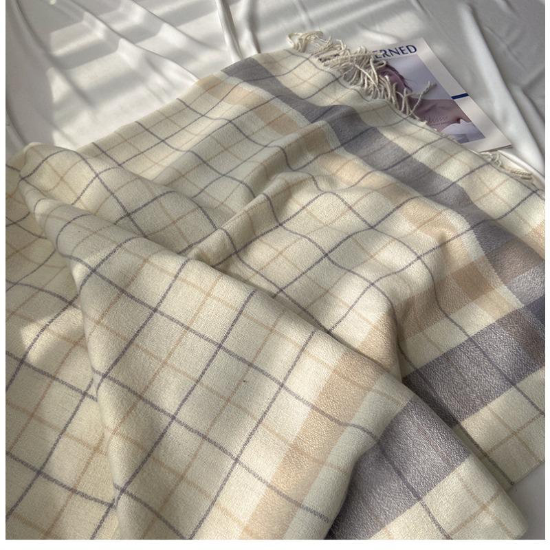 Elegante Cachecol de Caxemira Xadrez para Homens e Mulheres - Xale Grosso Versátil, Quente, À Prova de Vento, Resistente à Neve, Lavável à Máquina - Passeio Casual