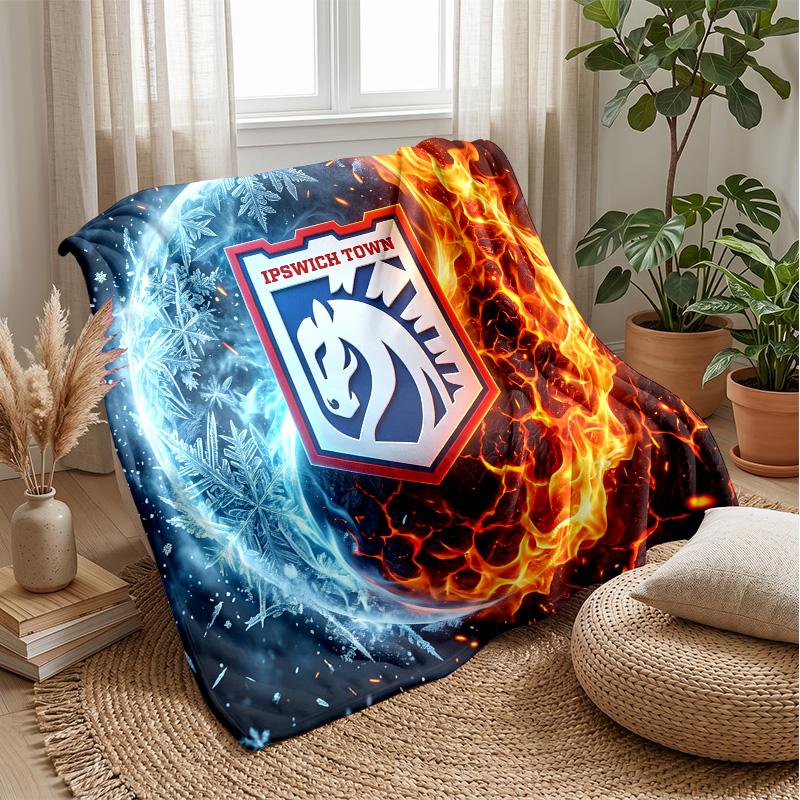 Coperta in Flanella con Stampa Calcio Ipswich Town, Coperta Morbida Calda Leggera per Divano Letto Campeggio