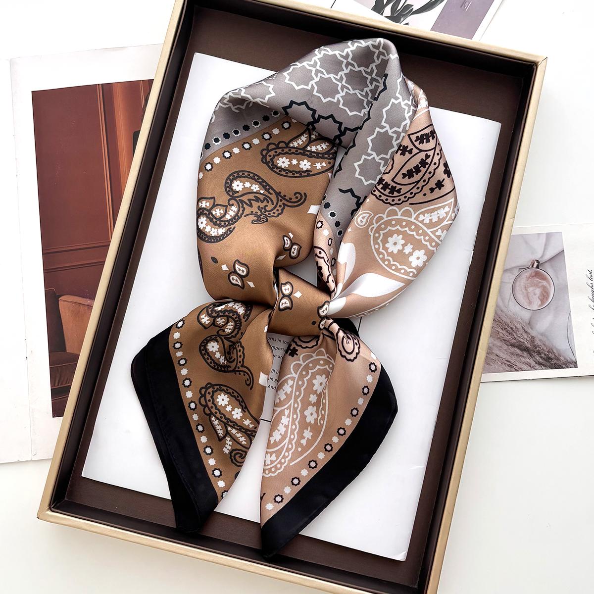 

New Fashion 70X70cm Women s Scarf Silk Floral Print Scarf Square Shawl Decorative Headband Neck Luxury Design Bandana 70x70cm