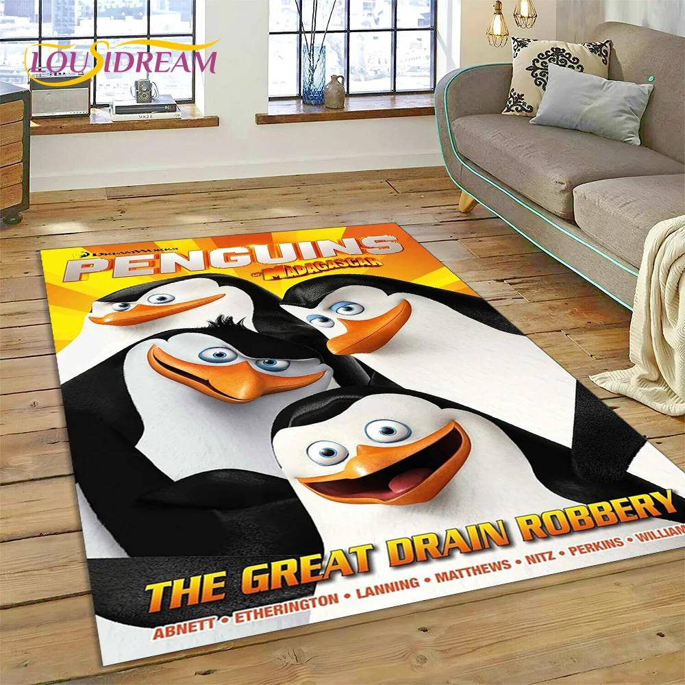 Roztomilý kreslený koberec s tučňáky z Madagaskaru pro obývací pokoj, ložnici, domácí dekoraci pohovky, koberec do dětského pokoje, protiskluzová podložka na podlahu, dárek