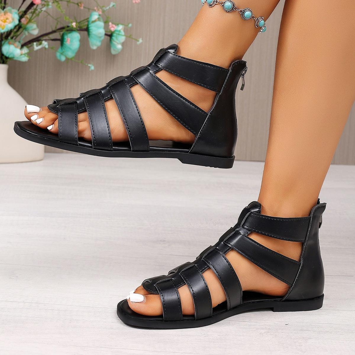 Women s Gladiator Sandals Summer Comfort Sandals Ankle Strap Flats Non-Slip Beach Sandals Width Open Toe Cross Strappy Sandals for Women Dressy Shoes 36 чёрный