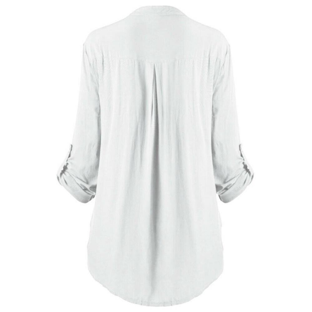 Women Solid Color Lace Splicing Single Breasted Shirt Casual Stand Collar Long Sleeves Plus Size T-Shirt Loose Cotton Blouse