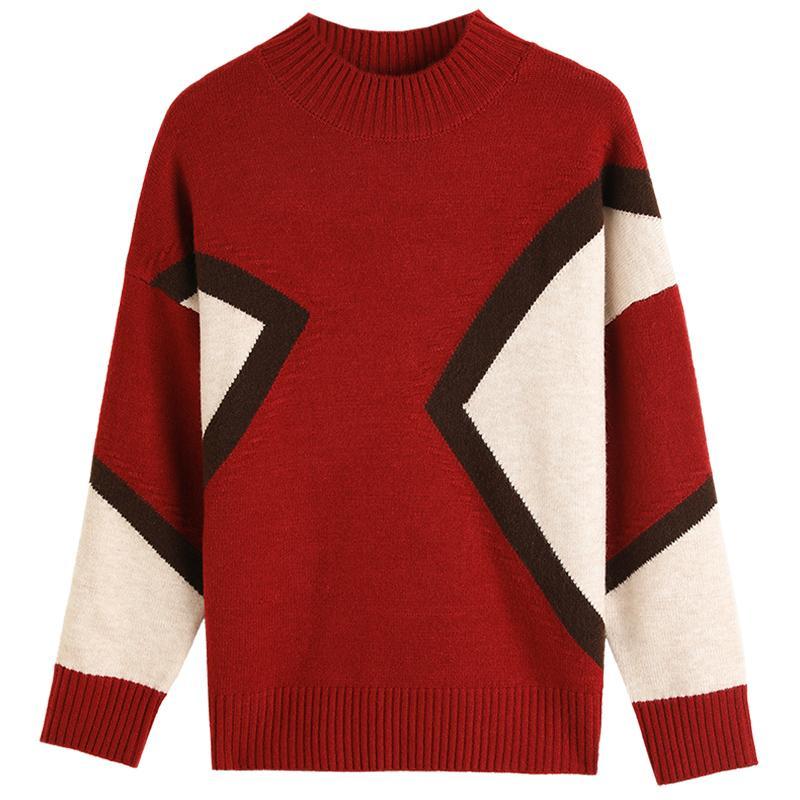 Women Knitted Sweater Pullover Autumn Winter New Korean Long Sleeve Loose Casual Color Block Sweater Fashion Female Tops
