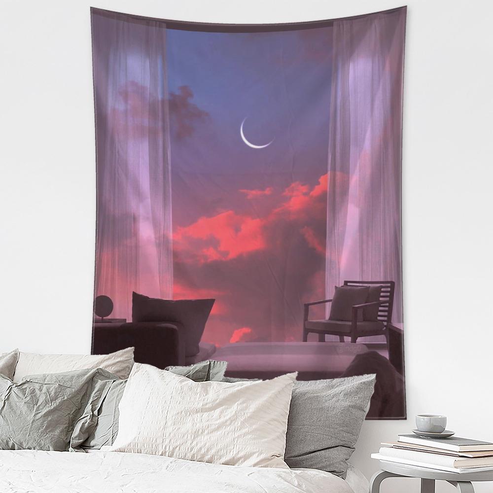 Sunset Window Scenery Tapestry Wall Hanging Bohemian Modern Landscape Art Dormitory Living Room Home Decor