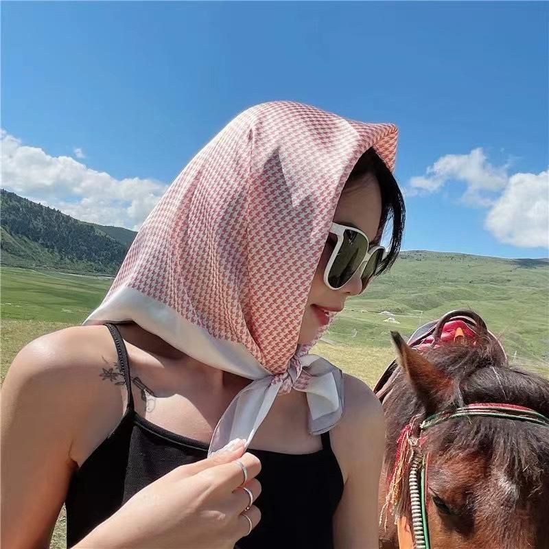 70 simulated silk scarf square scarf women's fashion letter printing small square scarf workplace decoration scarf scarf