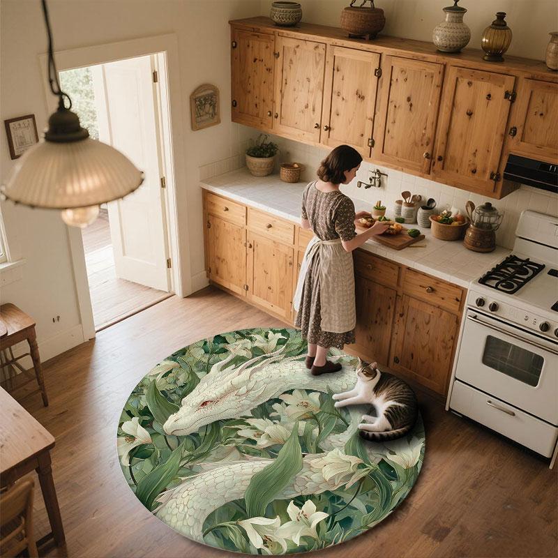 Snakes & Green Dragons Pattern Round rug,Carpet Rug for Living Room Bedroom Playroom ,Non-slip Floor Mat,Holiday Gifts and Birthday Gifts.