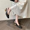 Fashion Mesh Women's Mid Heeled Slippers Fashionable Summer New Style Elegant Empty Temperament Square Toe Woven Toe Cap Sandals