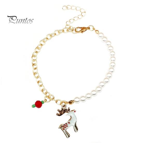 

Санта-Клаус, рождественская елка, снеговик, чулки, браслет с подвеской, искусственный жемчуг, регулируемый рождественский браслет, ювелирное изделие, подарок D