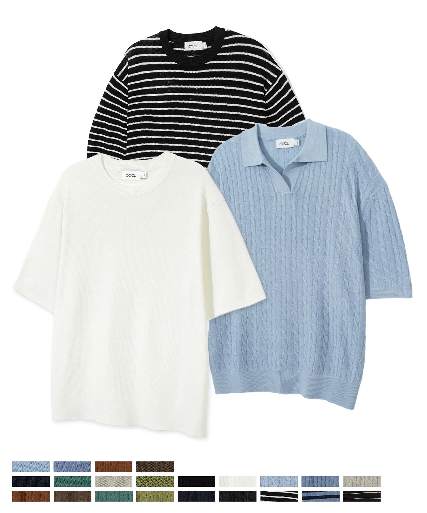 Custom A Clock [2Pack] Cool Linen-Like Short Sleeve Knit Set S