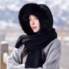 Однотонная вязаная балаклава Плюшевая шапка с капюшоном Модная шапка и шарф 2-в-1 Для улицы