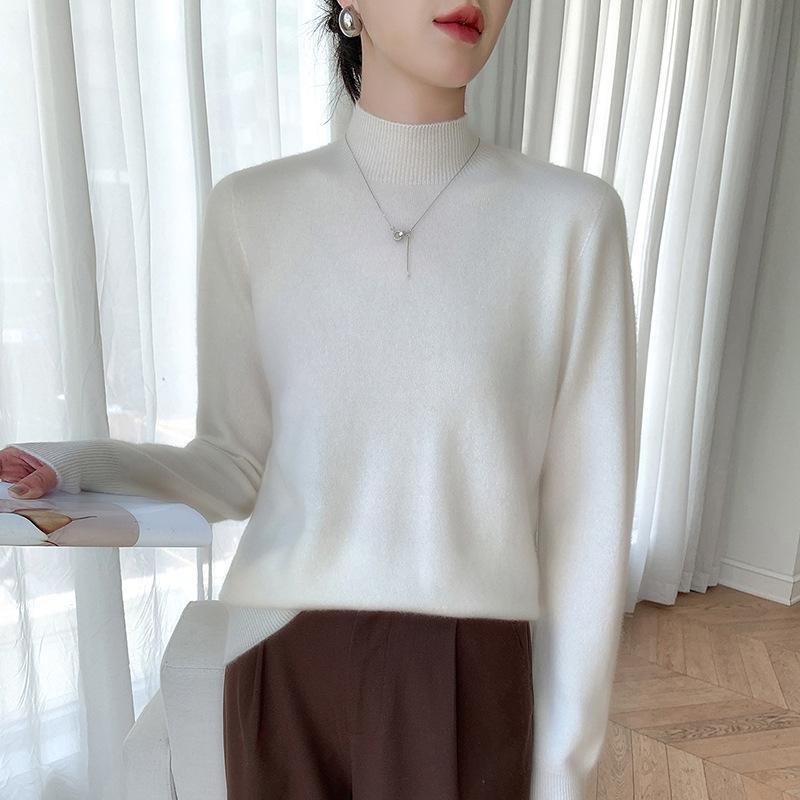 Luxury Women's Cashmere Half-High Collar Sweater, Light and Skin-Friendly, Perfect for Autumn and Winter