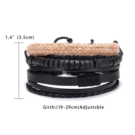 4Pcs/Set Vintage Men Mixed Style Braided Faux Leather Beaded Bracelet Bangle