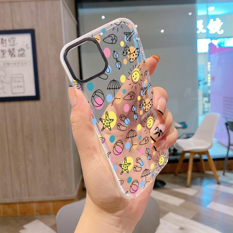 Summer new graffiti summer seaside iPhone mobile phone case 17promax transparent mobile phone case Apple 13 soft case