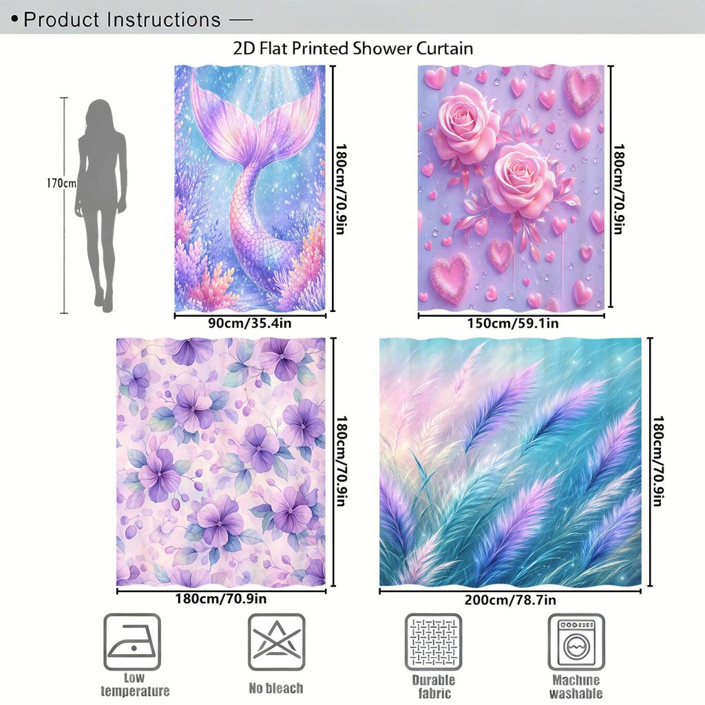 Vibrant Patterned Polyester Shower Curtain - Stylish Bathroom Decor, Charming Bath Curtain For Home Use