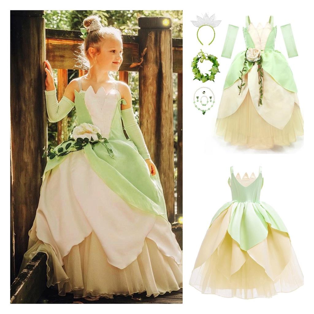 Princess Tiana Dress Kids Girls Costume Birthday Christmas Party Gift