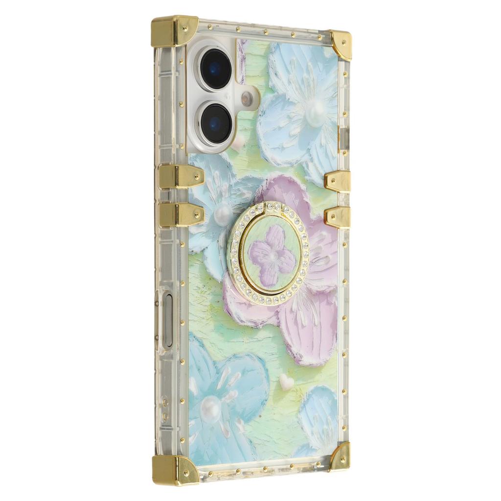 For iPhone 16 Case Stylish Flower Butterfly Pattern Ring Kickstand TPU+PC Phone Cover