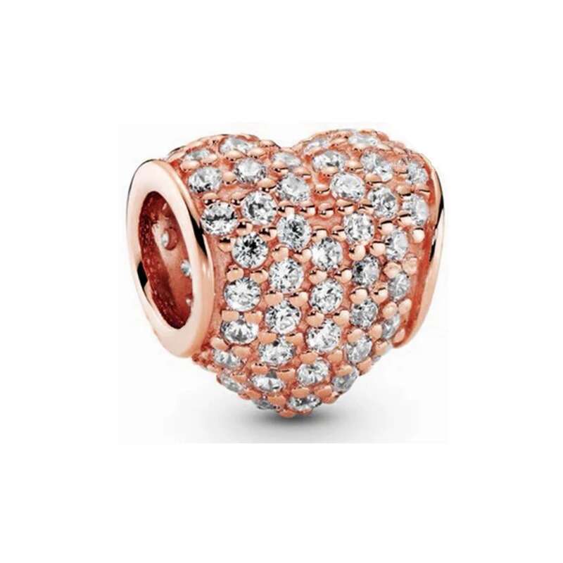 Plated Rose Gold Sparkling Pink Air Balloon & Levelled Heart Charm Bead Fit Original Sier Bracelet DIY Jewelry