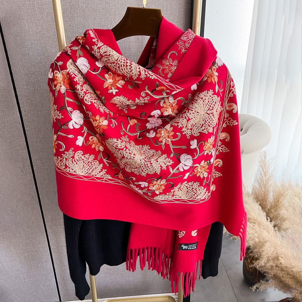 Winter Fashion Warm Cashmere Scarf for Women Embroidery Pashmina Blanket Thick Shawl Wrap Neckerchief Bufanda Echarpe Poncho