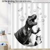 Tyrannosaurus Rex With Soap Shower Curtain – Dinosaur Holding Bubbles, 2D Flat Print, Polyester, 70.8"X70.8"Inch