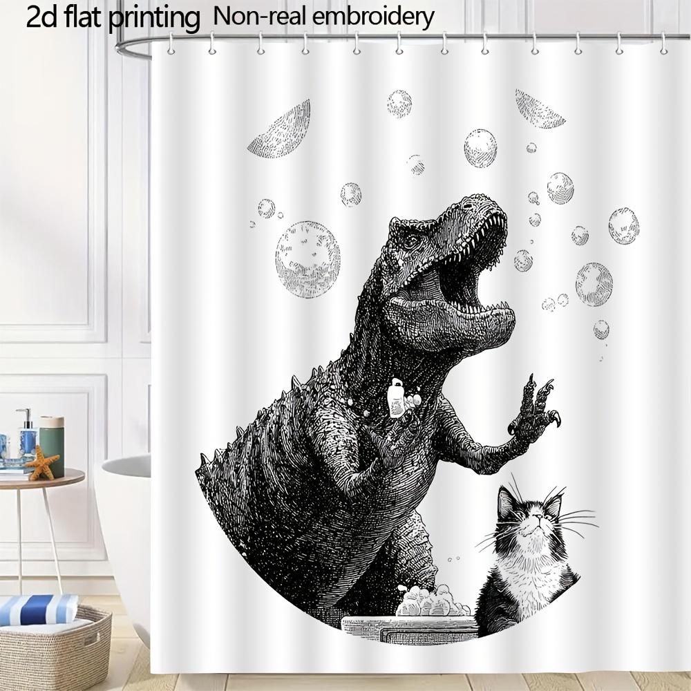 Tyrannosaurus Rex With Soap Shower Curtain – Dinosaur Holding Bubbles, 2D Flat Print, Polyester, 70.8"X70.8"Inch