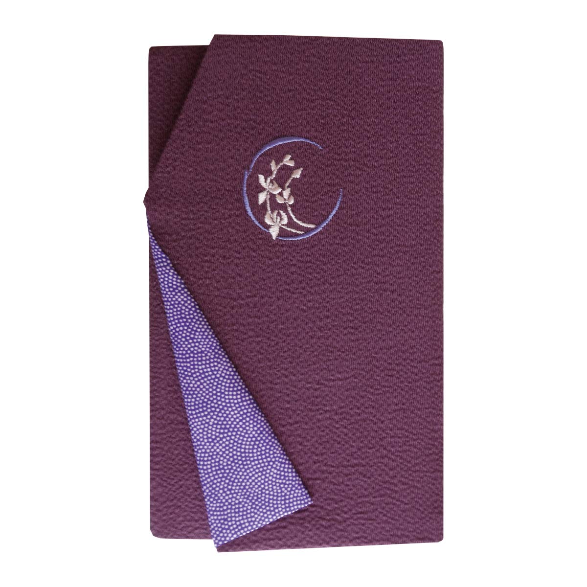 

Purple crepe envelope with orchid embroidery, presented in a presentation box