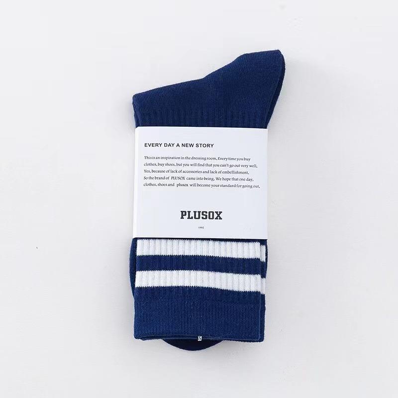 

Носки унисекс осень-зима, большие размеры, три полоски, носки-трубы, впитывающие пот, дезодорирующие, спортивные носки, однотонные, простые one size темно-синий