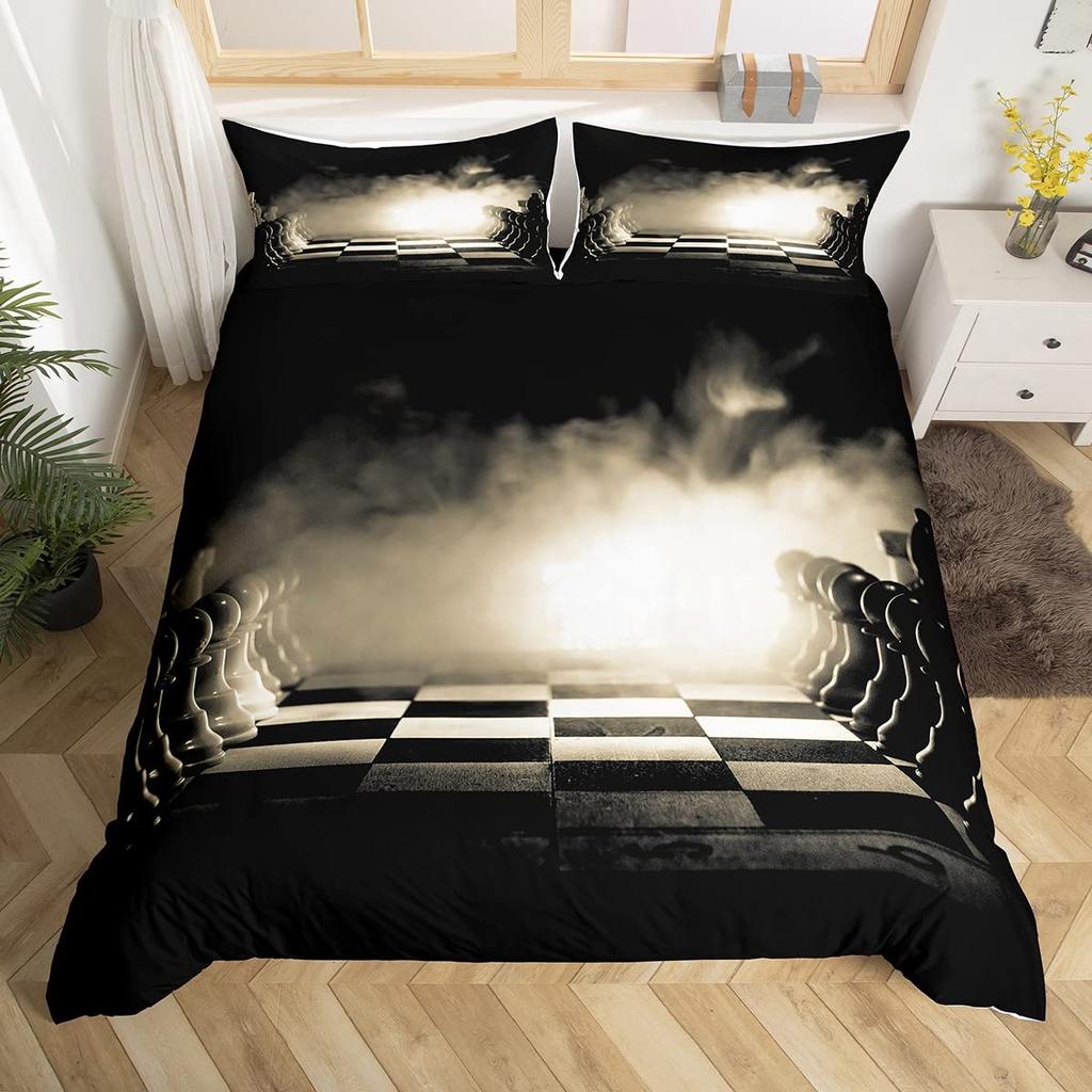 Chess Duvet Cover Buffalo Plaid Check Bedding Set Chess Sports Games Quilt Cover Checkerboard Comforter Cover with 2 Pillowcases