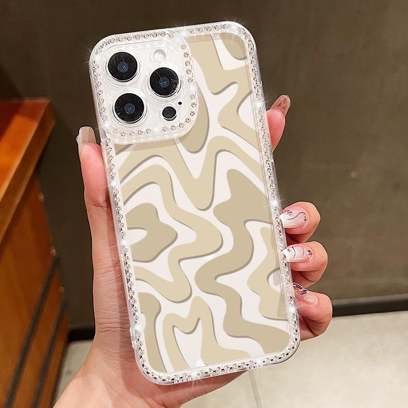 Stripe Pattern Soft TPU Clear Case For iPhone 16e 16 14 15 Pro Plus 13 12 Pro Max 11 Crystal Diamond Silicone Phone Cover Coque