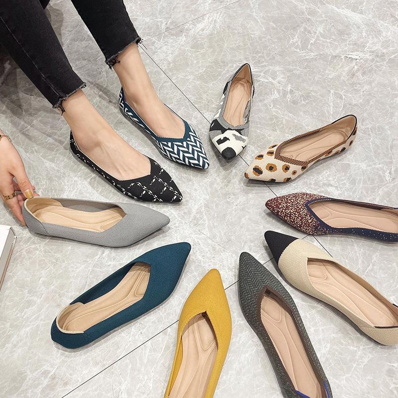 Damenschuhe Strickschuhe gewebte Schuhe Flying Knitting Casual Flachmund Superweiche Eierrollen-Schuhe