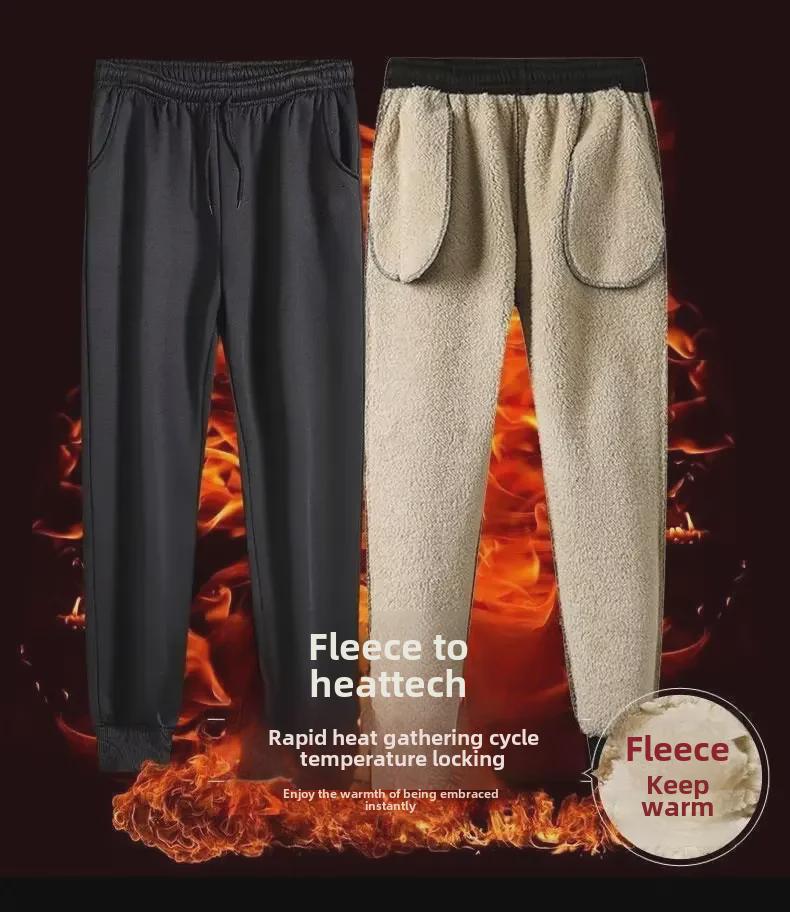 Men's Korean Style Lambskin Pants: Autumn/Winter Warm, Velvet-Lined, Thick, Straight-Cut, Casual, Trendy.