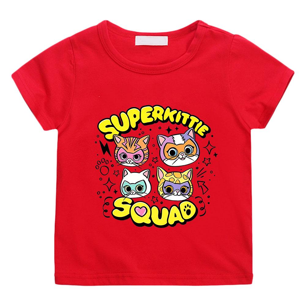 Children's Cotton T-shirts SuperKitties Cartoon Print Kids Short Sleeve Cute Boys Girls 2-12Y Tees Casual Crew Neck Tops Summer