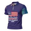 Men's Loose Fit Casual Polo Shirt Short Sleeve Printed Flag Graphic Button Collar Comfortable Summer Top
