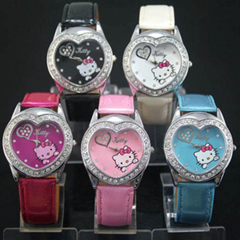 KT Cat Pink Heart-Shaped Diamond Children s Quartz Watch for Primary & Middle School Students красный
