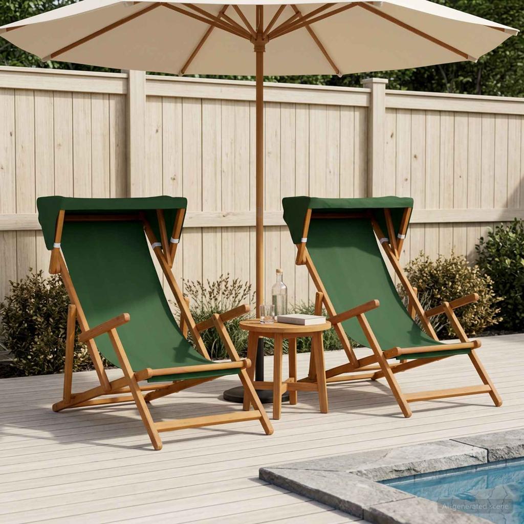 Reclining Chair 2 Pcs 3 Position Solid Eucalyptus Wood Green